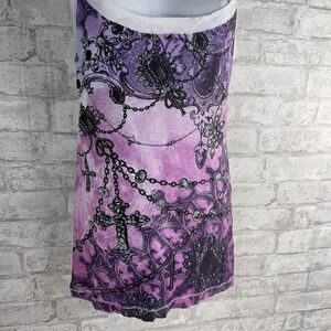 Y2K Fang Ribbed Knit Tank Top Fitted XL Pink Cami Embellished Glitter Low Neck